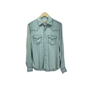 Ryan Michael Pearl Snap Shirt womens S Long Sleeve Blue Light Denim look western